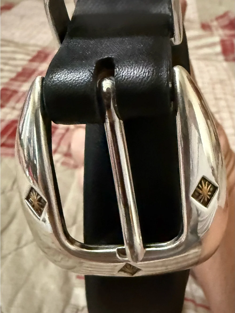 36” Black Leather Concho Belt with Silver Decorative Buckle